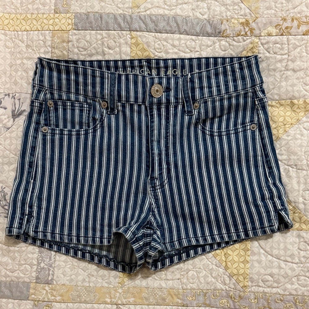 American Eagle Hi-Rise Shortie Blue Striped Women's Shorts final price